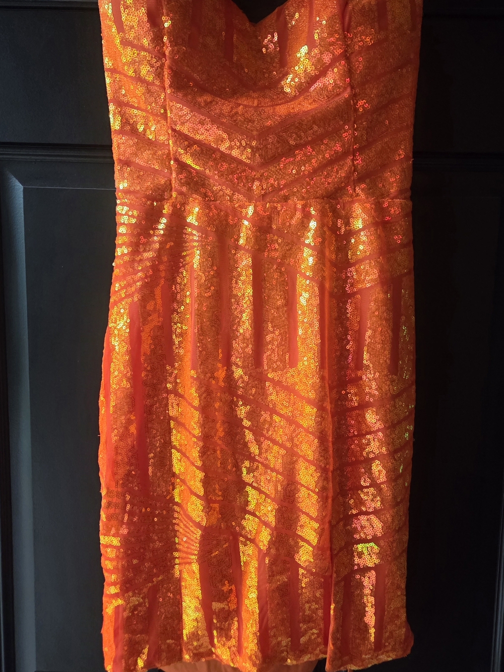 Orange Sequin Strapless Cocktail Dress